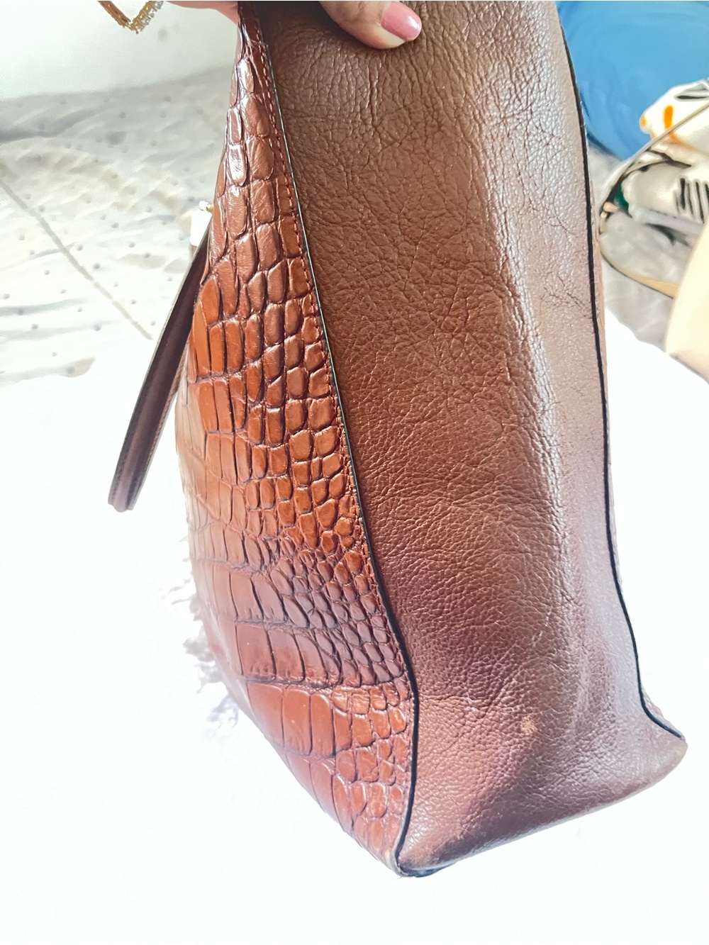 Coach Croc-Embossed Leather Tote in Cognac Brown - Picture 10 of 13